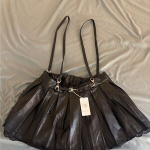 Black Pleated Skirt with Suspenders